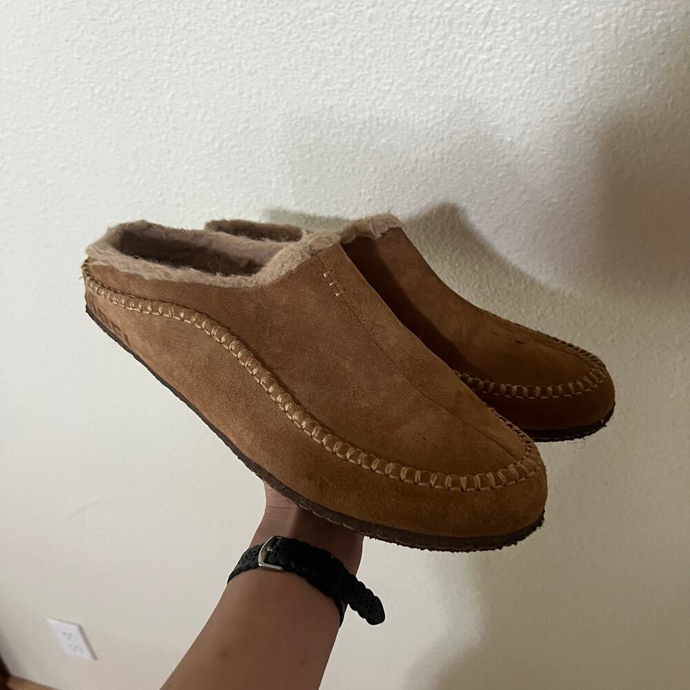 SOREL Falcon Ridge II Faux Fur Lining Suede Slippers in camel brown MENS 12